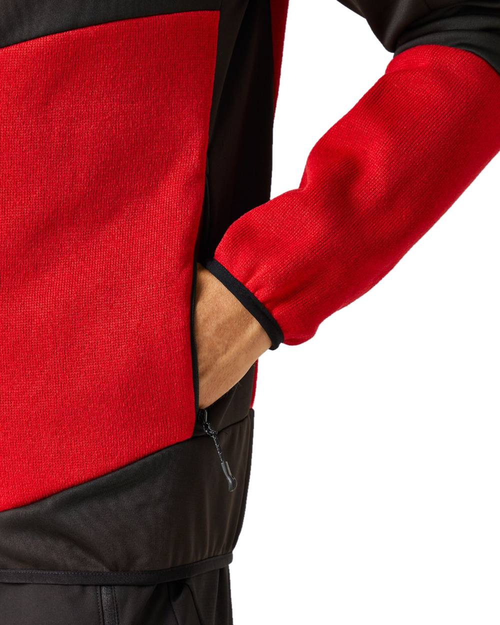 Classic Red Black coloured Regatta Mens E-Volve Stretch Midlayer Fleece Jacket on white background