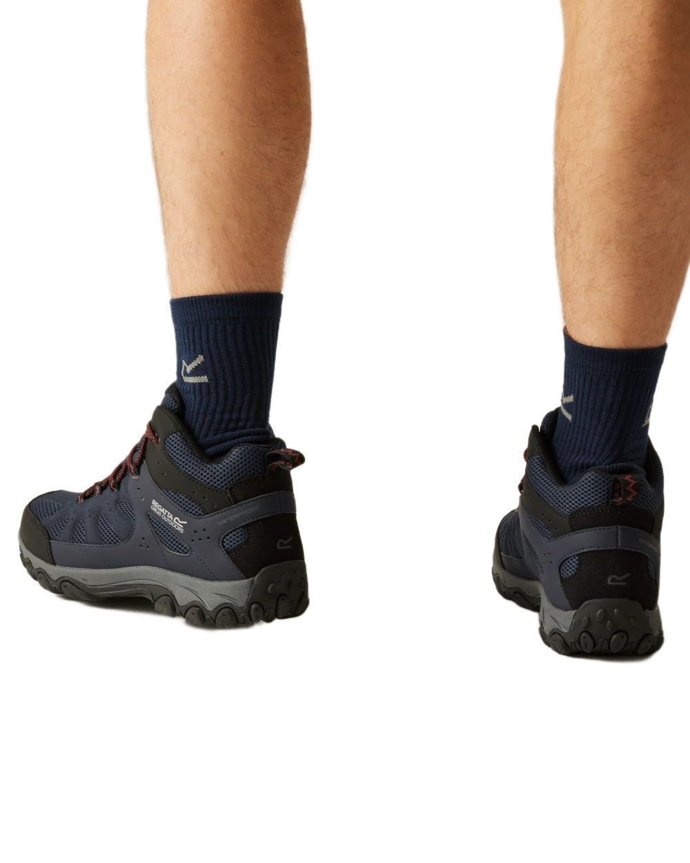 Navy Potters Clay Coloured Regatta Mens Edgepoint IV Mid Walking Boots on white background