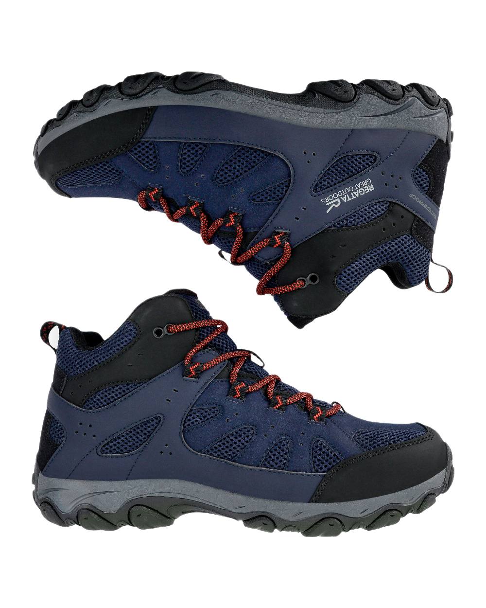 Navy Potters Clay Coloured Regatta Mens Edgepoint IV Mid Walking Boots on white background