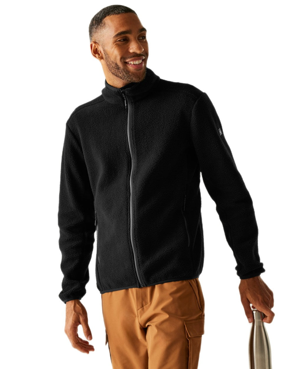 Black Coloured Regatta Mens Elnut Full Zip Fleece Jacket on white background