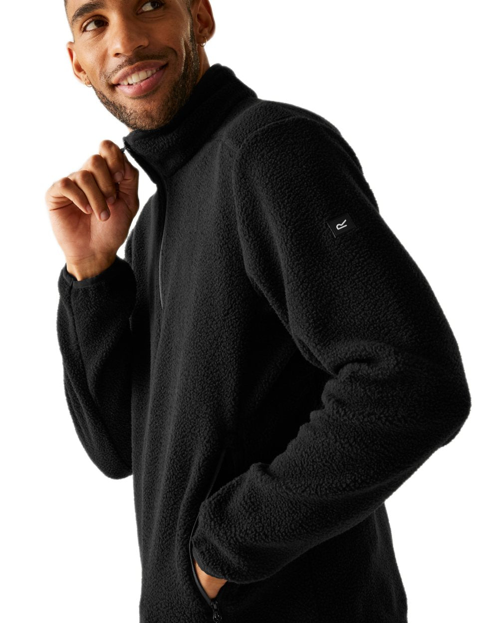 Black Coloured Regatta Mens Elnut Full Zip Fleece Jacket on white background