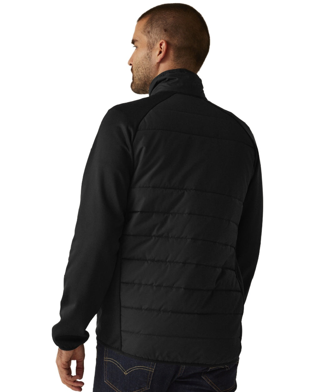 Black coloured Regatta Mens Essential Hybrid Jacket on white background