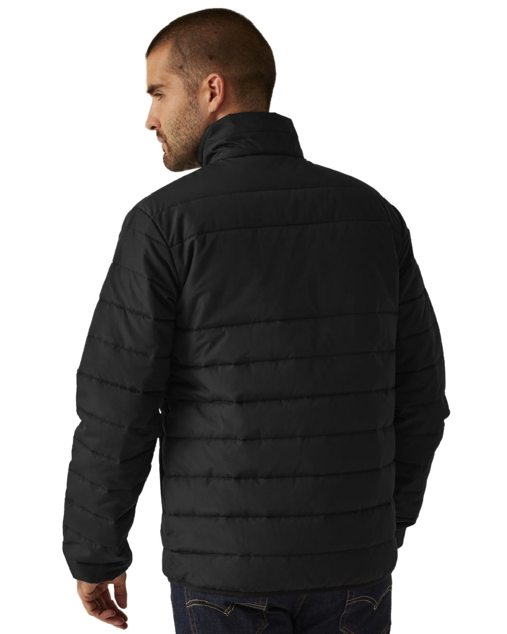 Black coloured Regatta Mens Essential Thermal Jacket on white background