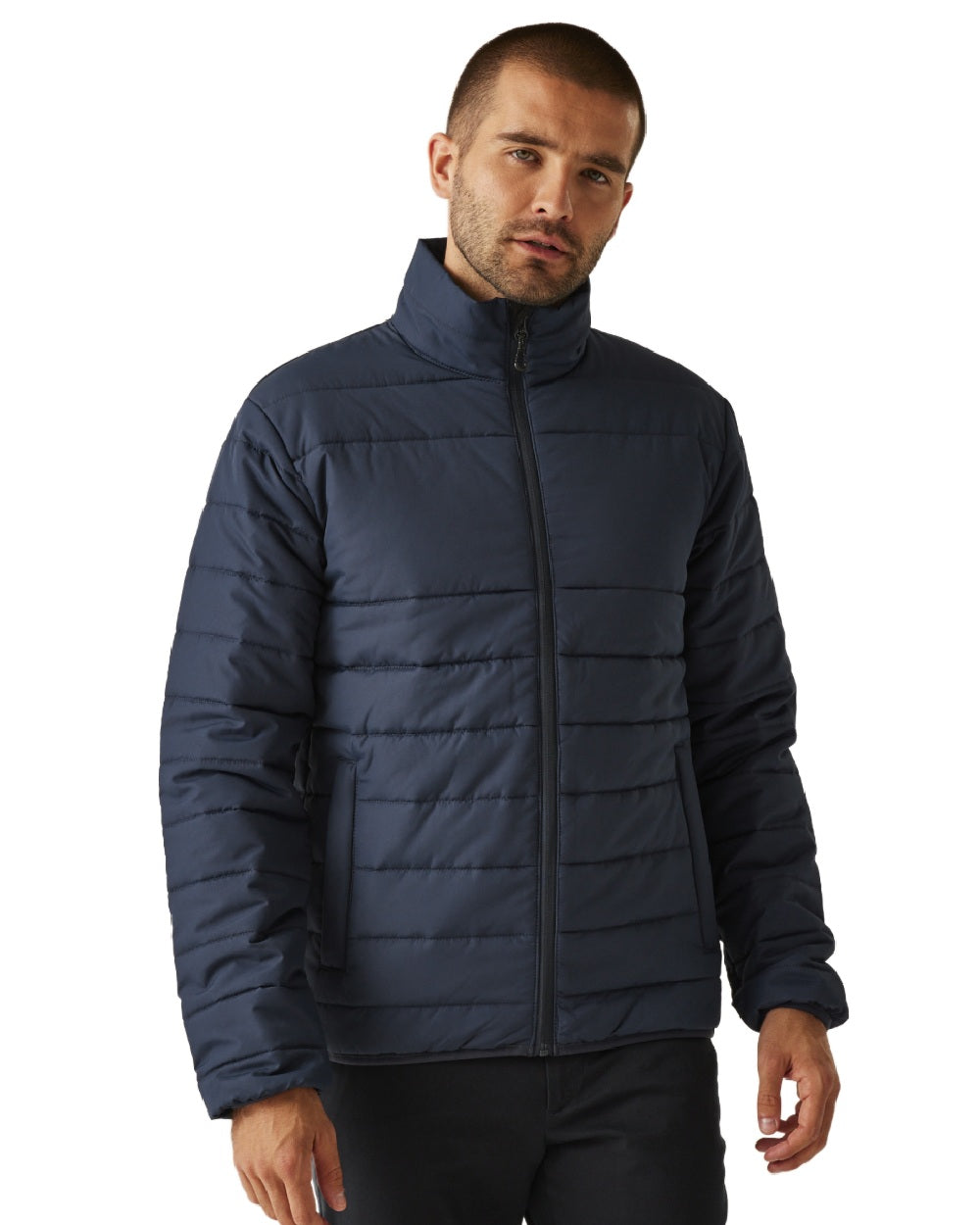 Navy coloured Regatta Mens Essential Thermal Jacket on white background