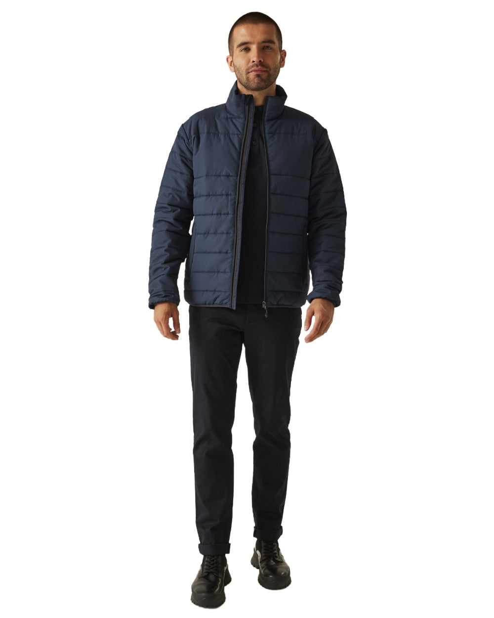 Navy coloured Regatta Mens Essential Thermal Jacket on white background