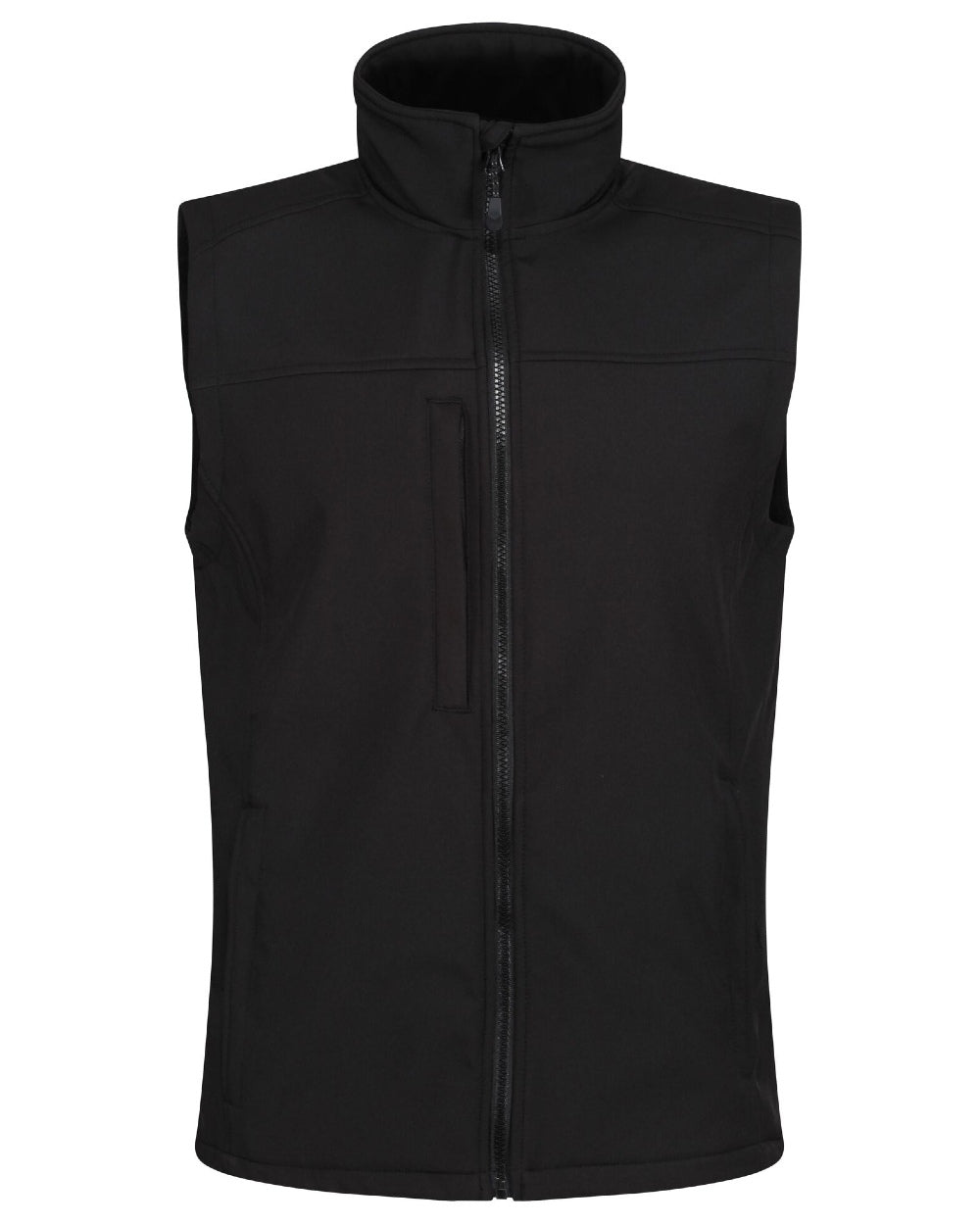 All Black coloured Regatta Mens Flux Softshell Bodywarmer on white background
