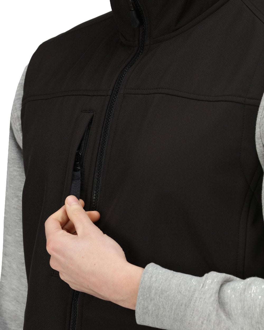 All Black coloured Regatta Mens Flux Softshell Bodywarmer on white background