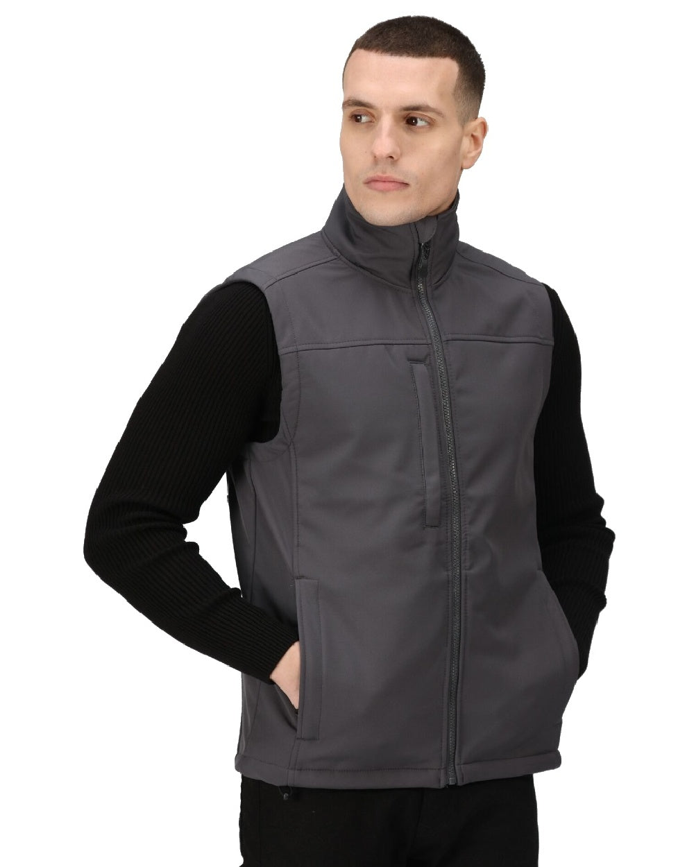 Seal Grey coloured Regatta Mens Flux Softshell Bodywarmer on white background