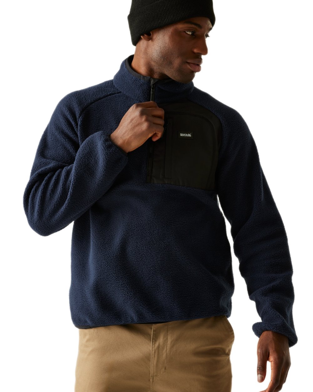 Navy Coloured Regatta Mens Frankie Borg Half Zip Fleece Jacket on white background