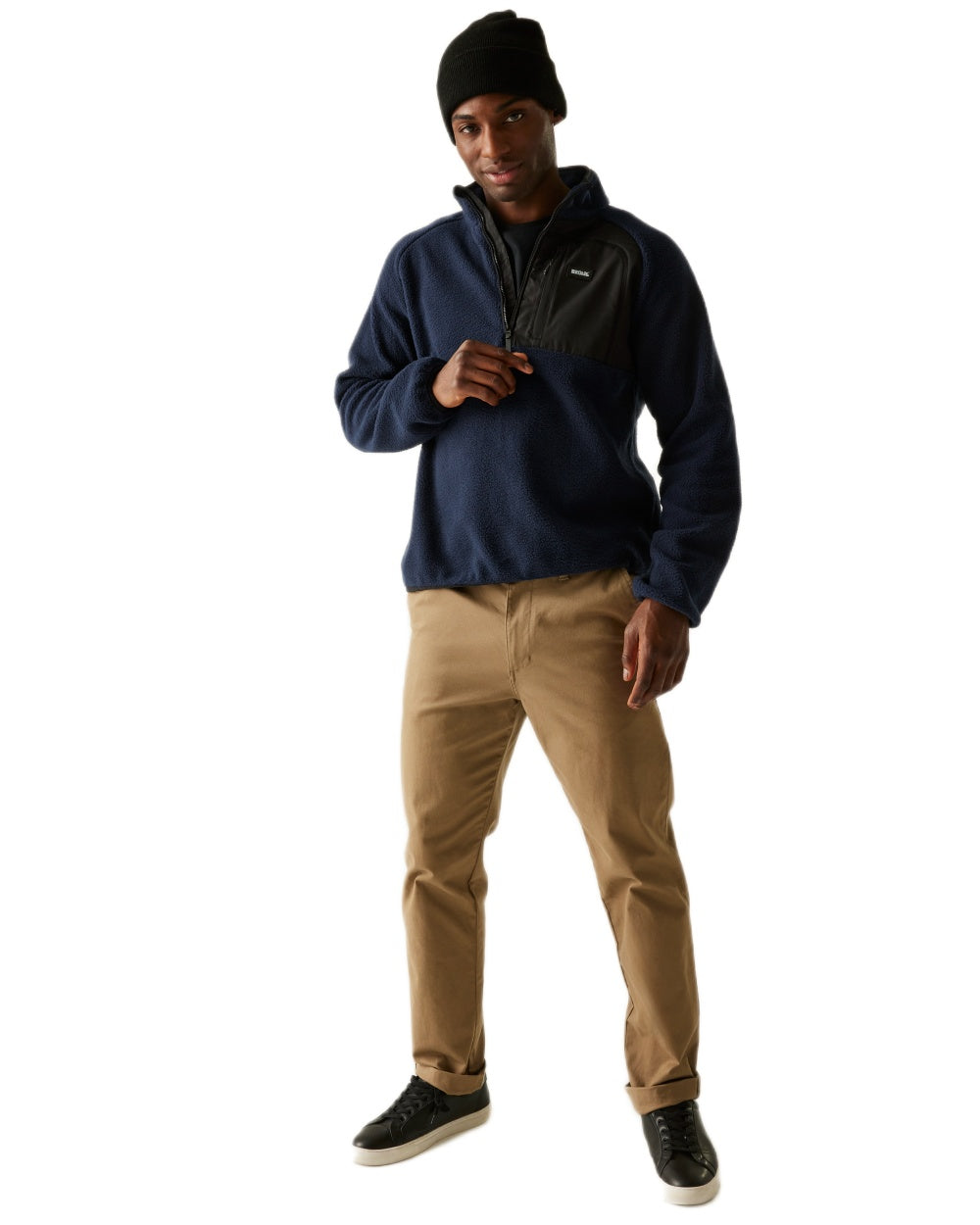 Navy Coloured Regatta Mens Frankie Borg Half Zip Fleece Jacket on white background