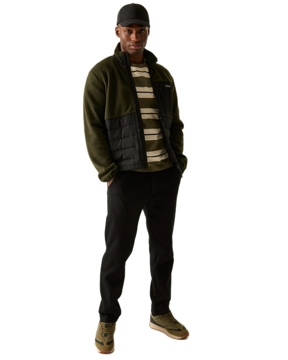 Black Dark Khaki Coloured Regatta Mens Frankie Borg Hybrid Full Zip Fleece Jacket on white background