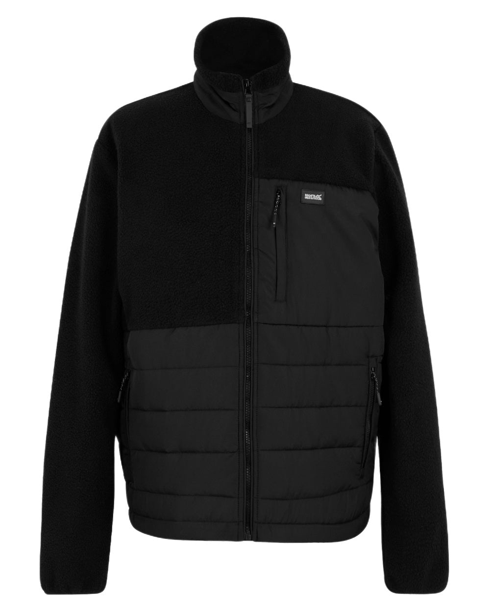 Black Coloured Regatta Mens Frankie Borg Hybrid Full Zip Fleece Jacket on white background