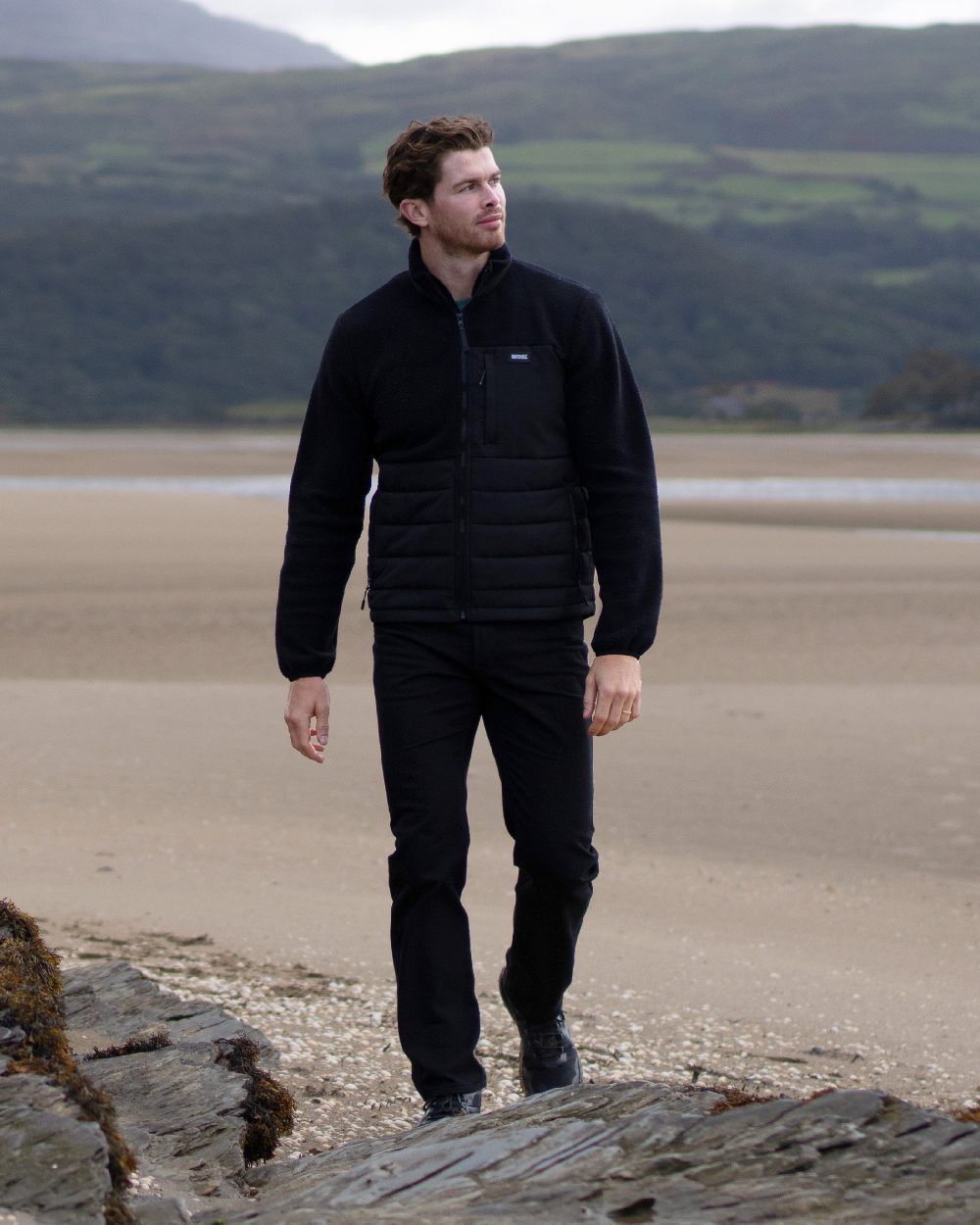 Black Coloured Regatta Mens Frankie Borg Hybrid Full Zip Fleece Jacket on outdoor background