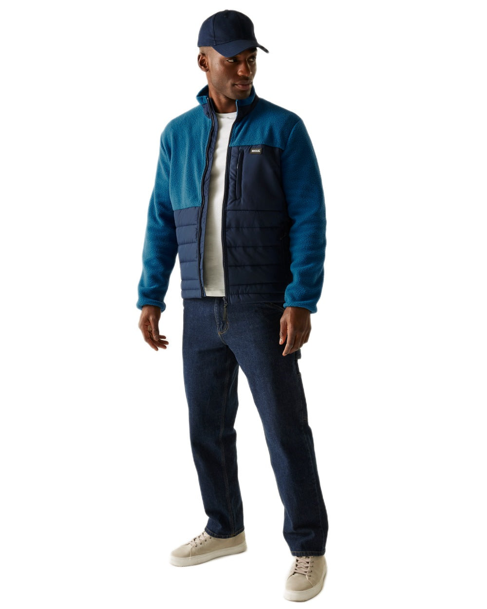Navy Blue Coloured Regatta Mens Frankie Borg Hybrid Full Zip Fleece Jacket on white background