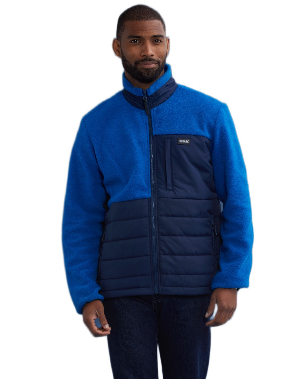 Navy Blue Coloured Regatta Mens Frankie Borg Hybrid Full Zip Fleece Jacket on white background