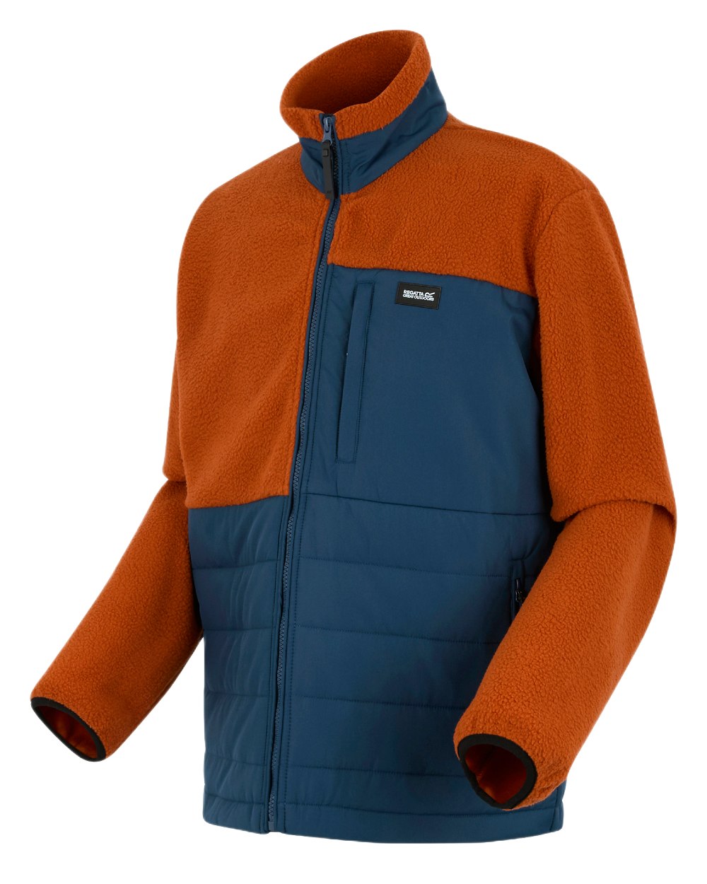 Potters Orange Blue Coloured Regatta Mens Frankie Borg Hybrid Full Zip Fleece Jacket on white background