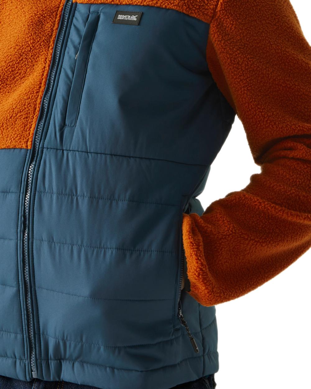 Potters Orange Blue Coloured Regatta Mens Frankie Borg Hybrid Full Zip Fleece Jacket on white background