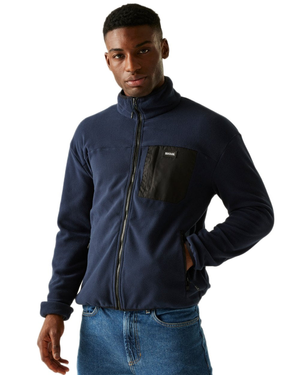 Navy Coloured Regatta Mens Frankie Full Zip Fleece Jacket on white background