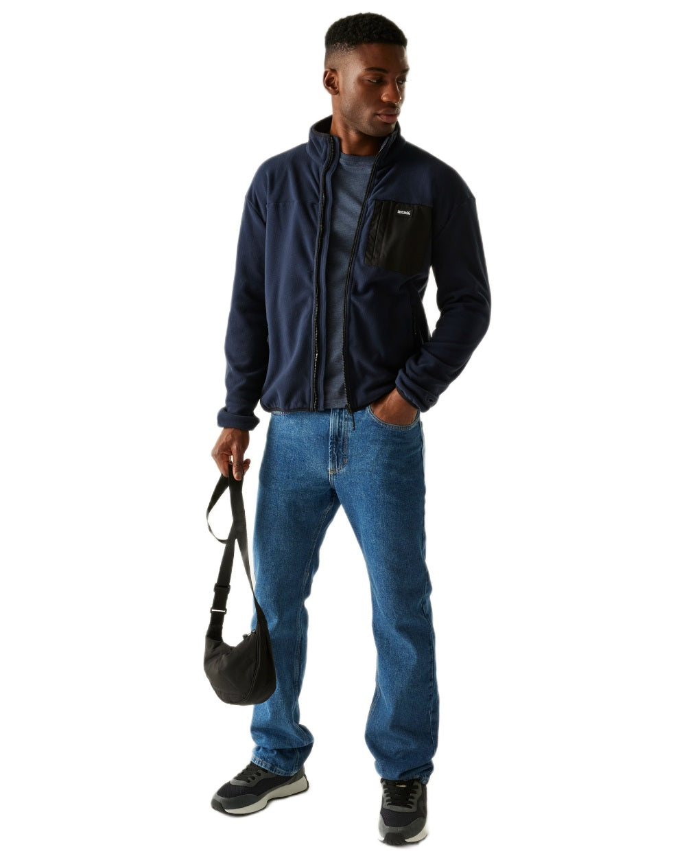 Navy Coloured Regatta Mens Frankie Full Zip Fleece Jacket on white background