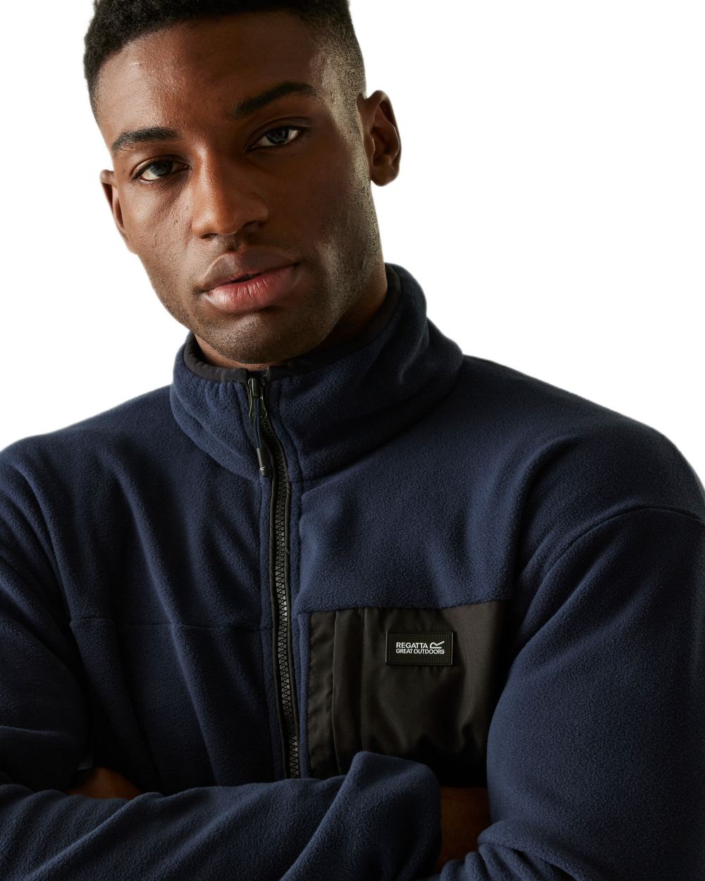 Navy Coloured Regatta Mens Frankie Full Zip Fleece Jacket on white background