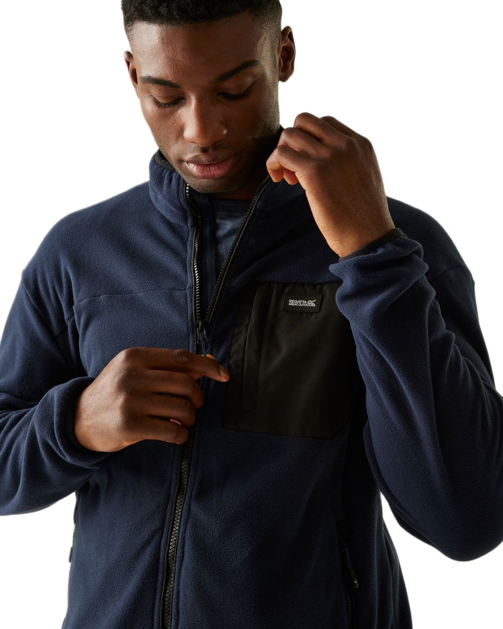 Navy Coloured Regatta Mens Frankie Full Zip Fleece Jacket on white background