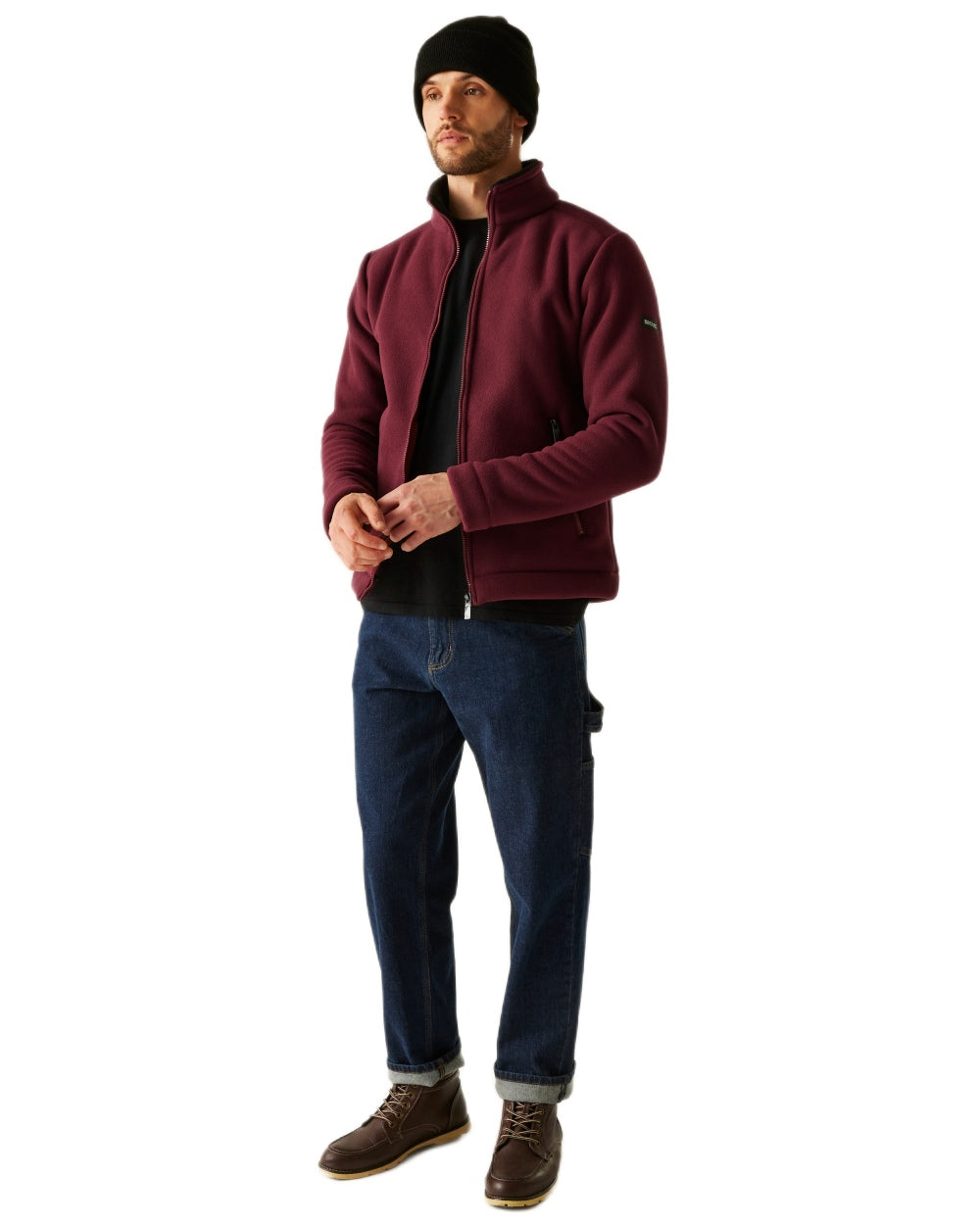 Dark Maroon Black Coloured Regatta Mens Garrian II Full Zip Fleece Jacket on white background