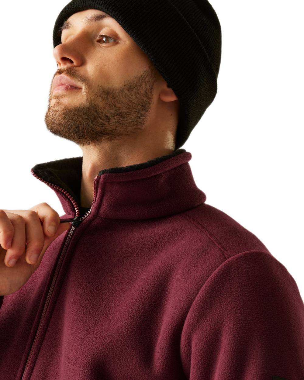 Dark Maroon Black Coloured Regatta Mens Garrian II Full Zip Fleece Jacket on white background