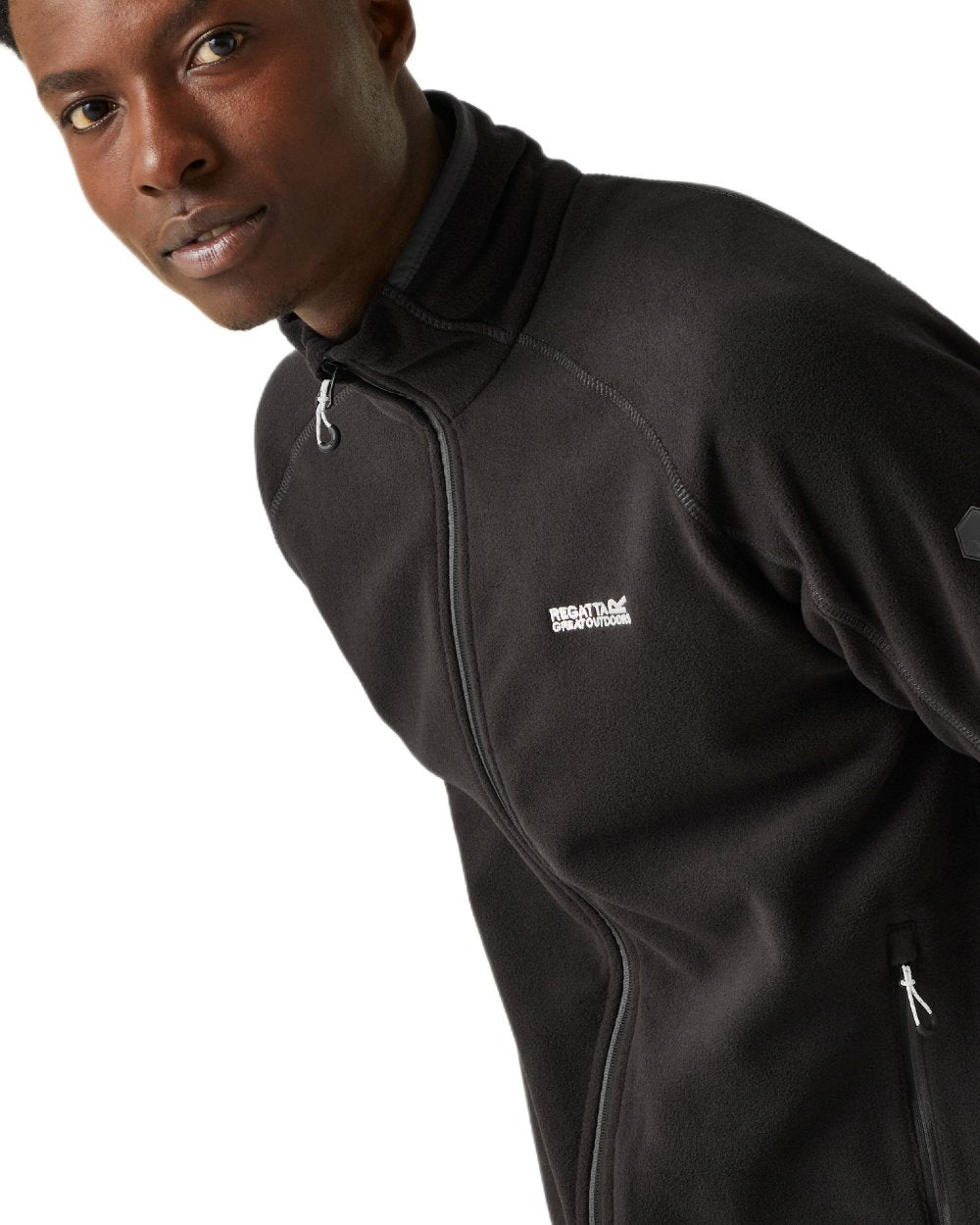 Black Coloured Regatta Mens Hadfield Full Zip Fleece Jacket on white background