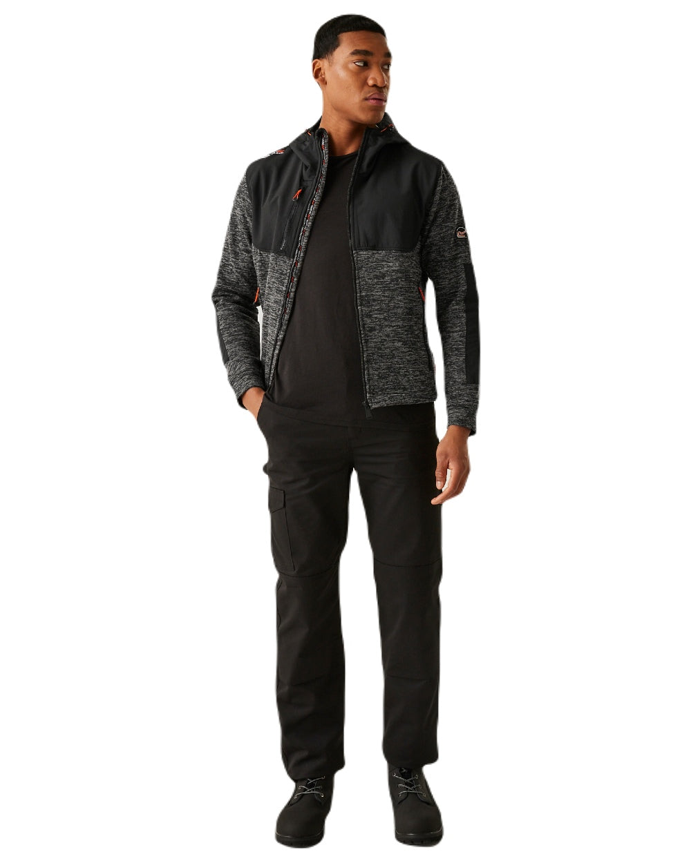 Ash Marl Black coloured Regatta Mens Heist Hybrid Jacket on white background