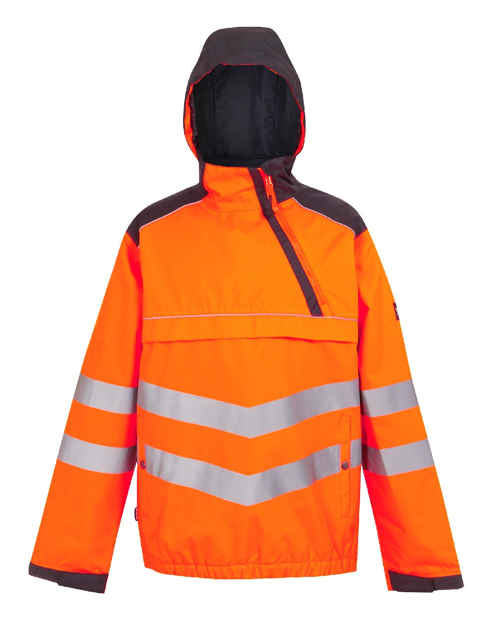 Orange Grey coloured Regatta Mens Hi-Vis Waterproof Insulated Reflective Overhead Bomber Jacket on white background