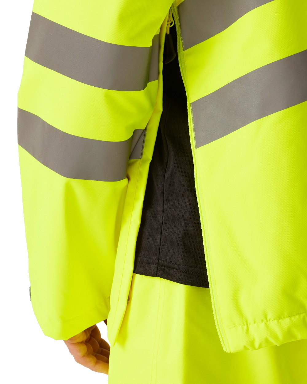 Yellow Grey coloured Regatta Mens Hi-Vis Waterproof Insulated Reflective Overhead Bomber Jacket on white background
