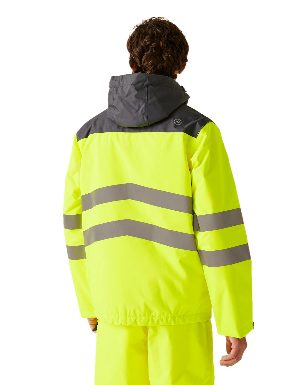 Yellow Grey coloured Regatta Mens Hi-Vis Waterproof Insulated Reflective Overhead Bomber Jacket on white background