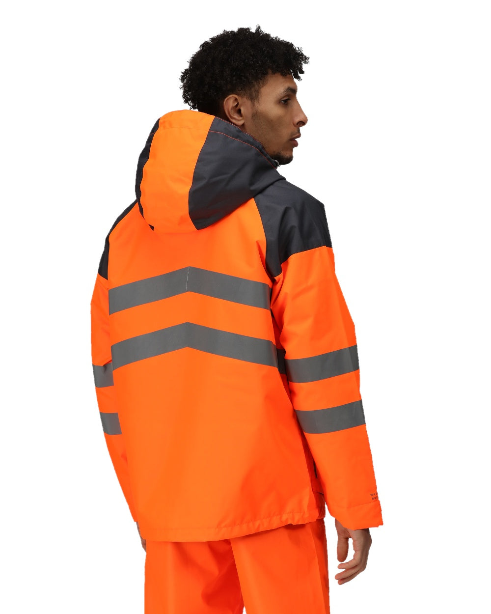 Orange Grey coloured Regatta Mens Hi-Vis Waterproof Reflective Parka Jacket on white background