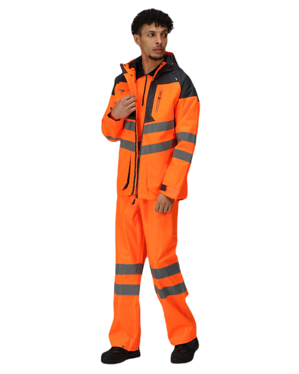 Orange Grey coloured Regatta Mens Hi-Vis Waterproof Reflective Parka Jacket on white background