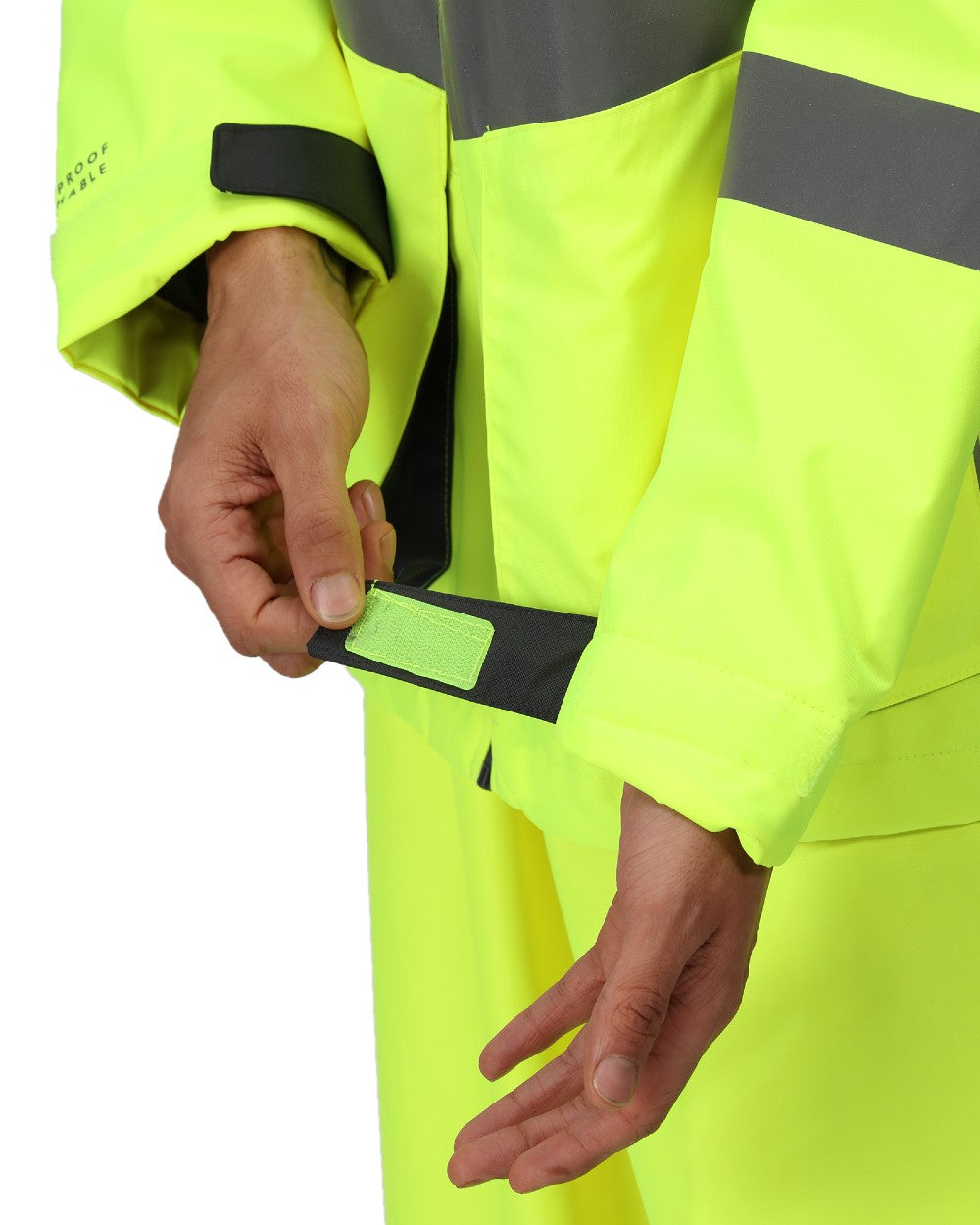 Yellow Grey coloured Regatta Mens Hi-Vis Waterproof Reflective Parka Jacket on white background