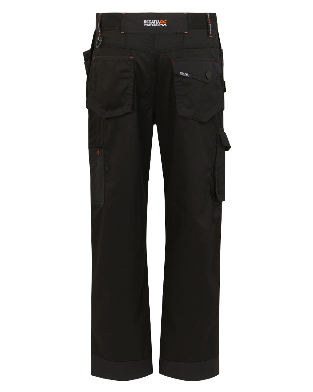 Black coloured Regatta Mens Incursion Work Trousers on white background