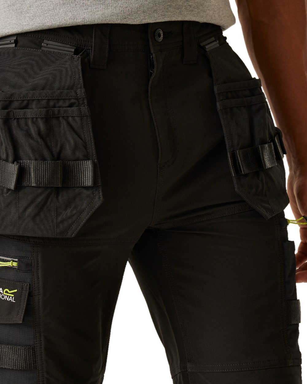 Black coloured Regatta Mens Infiltrate Softshell Stretch Trousers on white background