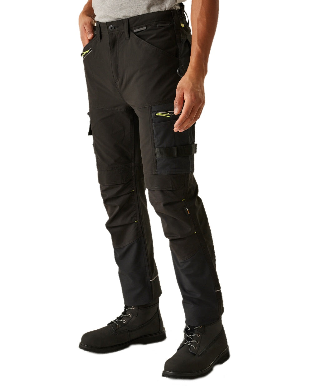 Black coloured Regatta Mens Infiltrate Softshell Stretch Trousers on white background