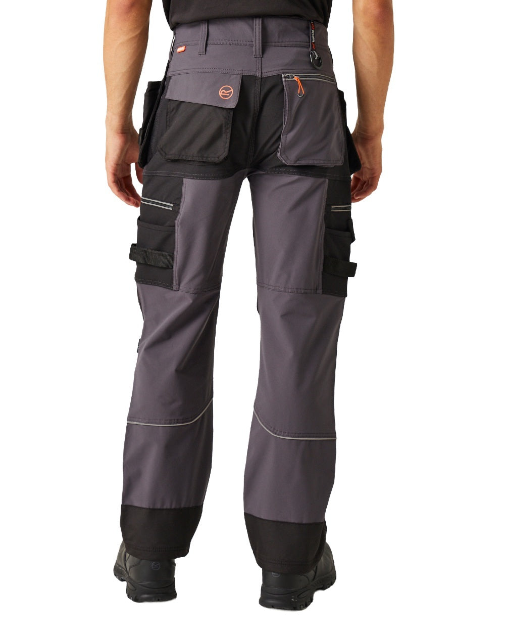 Iron Black coloured Regatta Mens Infiltrate Softshell Stretch Trousers on white background