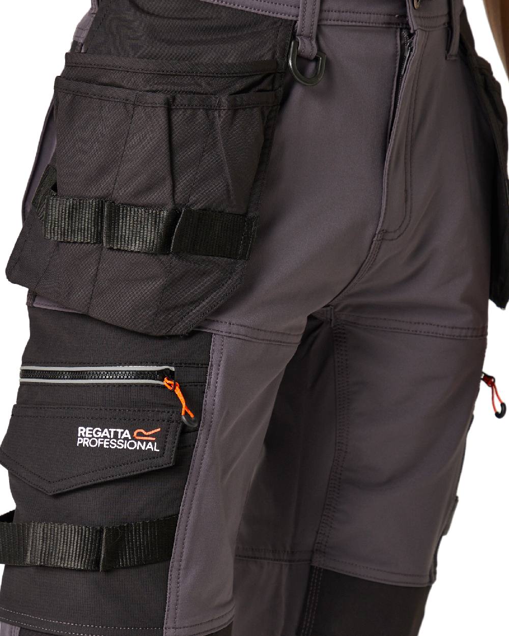 Iron Black coloured Regatta Mens Infiltrate Softshell Stretch Trousers on white background