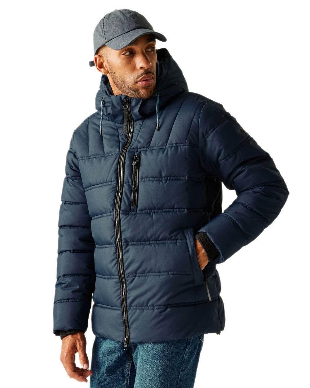 Navy Spring Lake Coloured Regatta Mens Leeshaw Padded Jacket on white background