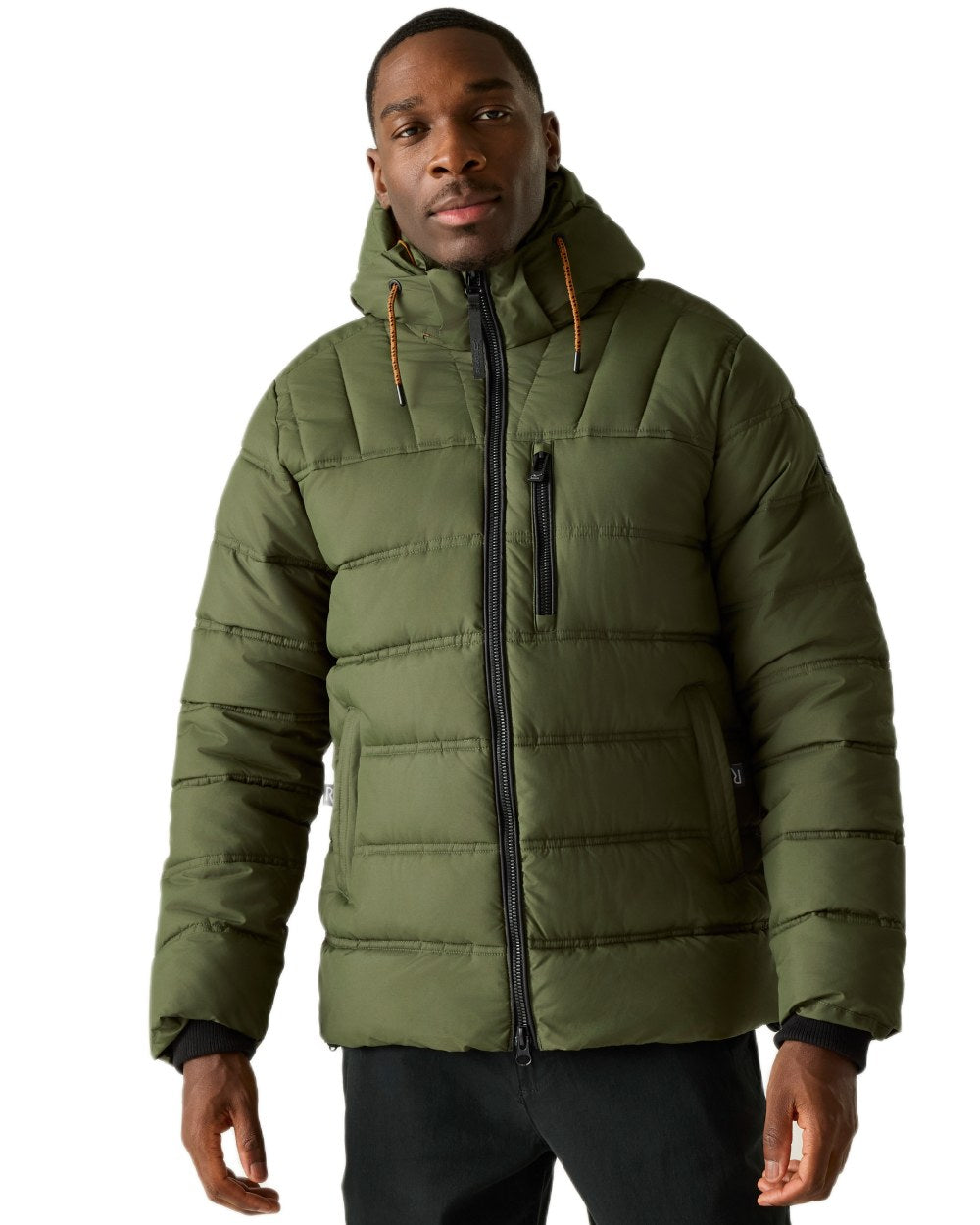 Olive Night Pumpkin Spice Coloured Regatta Mens Leeshaw Padded Jacket on white background