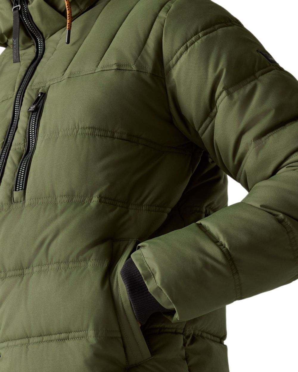 Olive Night Pumpkin Spice Coloured Regatta Mens Leeshaw Padded Jacket on white background