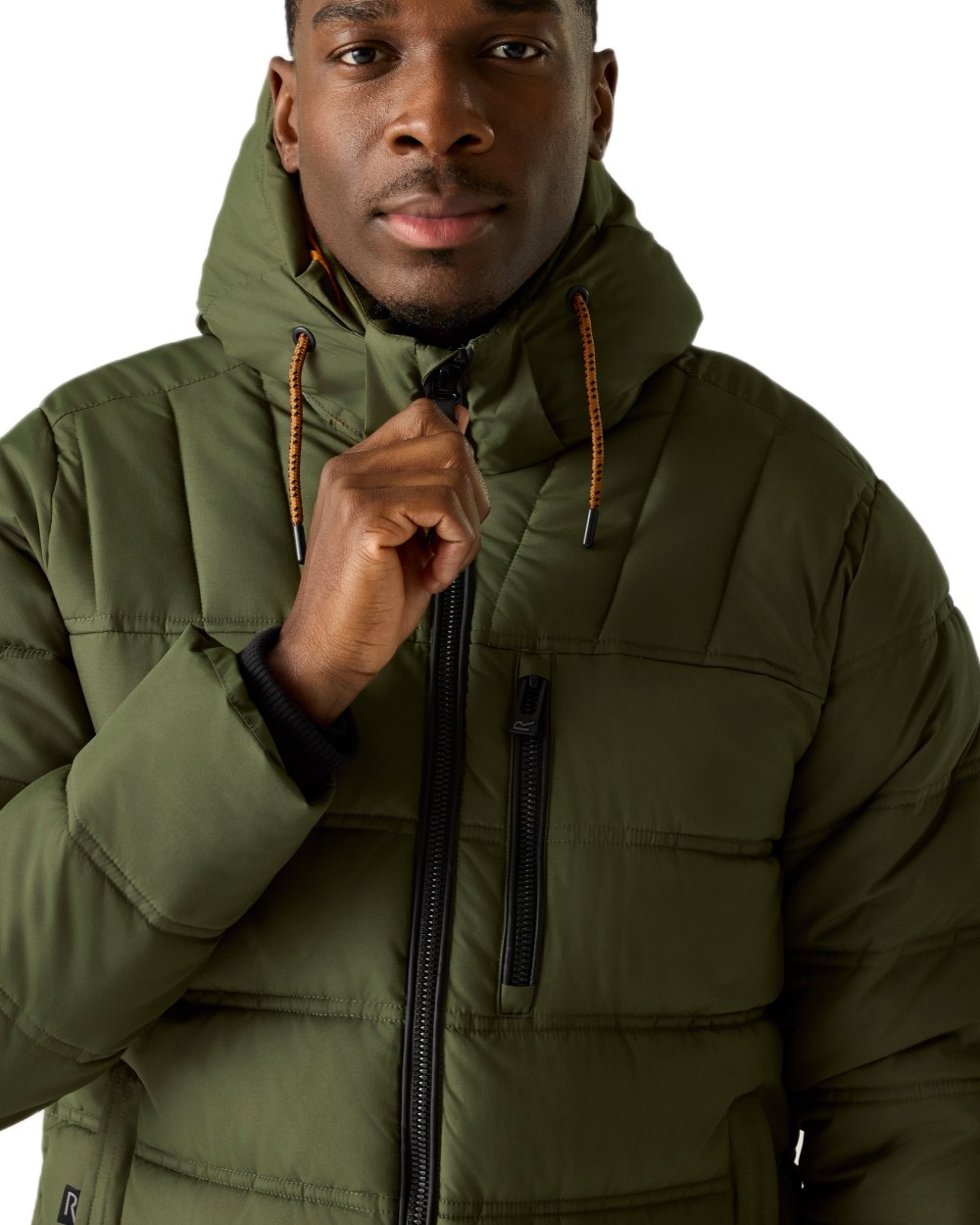 Olive Night Pumpkin Spice Coloured Regatta Mens Leeshaw Padded Jacket on white background