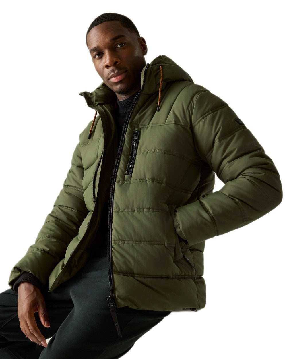 Olive Night Pumpkin Spice Coloured Regatta Mens Leeshaw Padded Jacket on white background