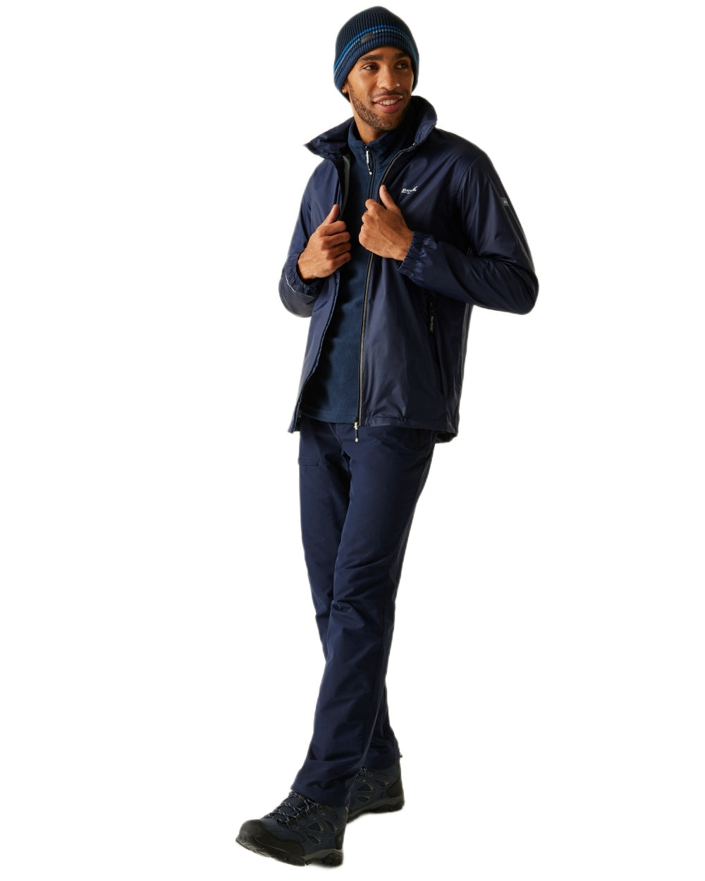 Navy Coloured Regatta Mens Lyle IV Waterproof Packaway Jacket on white background