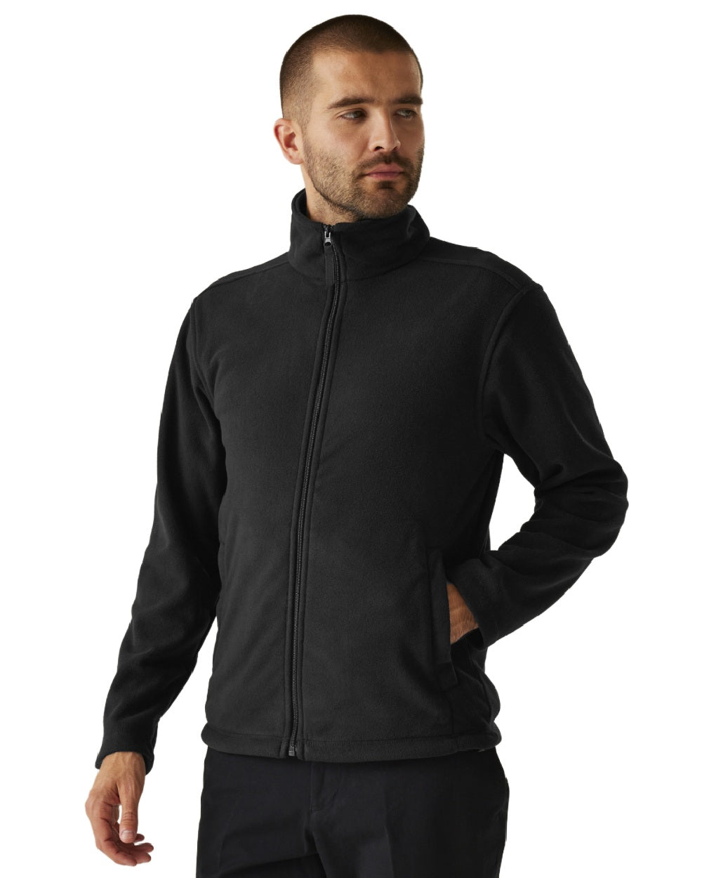 Black coloured Regatta Mens Micro Lightweight Full Zip Fleece on white background