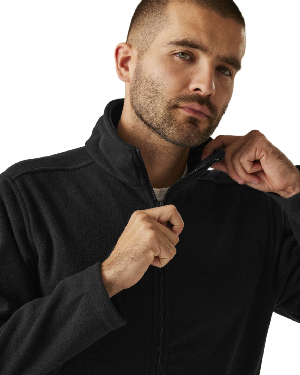 Black coloured Regatta Mens Micro Lightweight Full Zip Fleece on white background