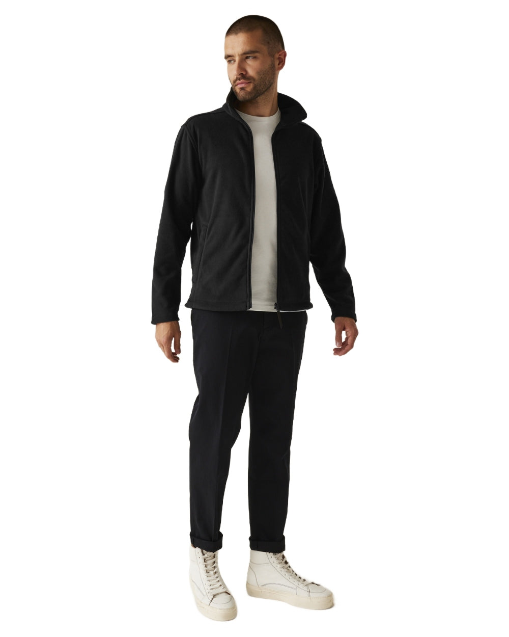 Black coloured Regatta Mens Micro Lightweight Full Zip Fleece on white background