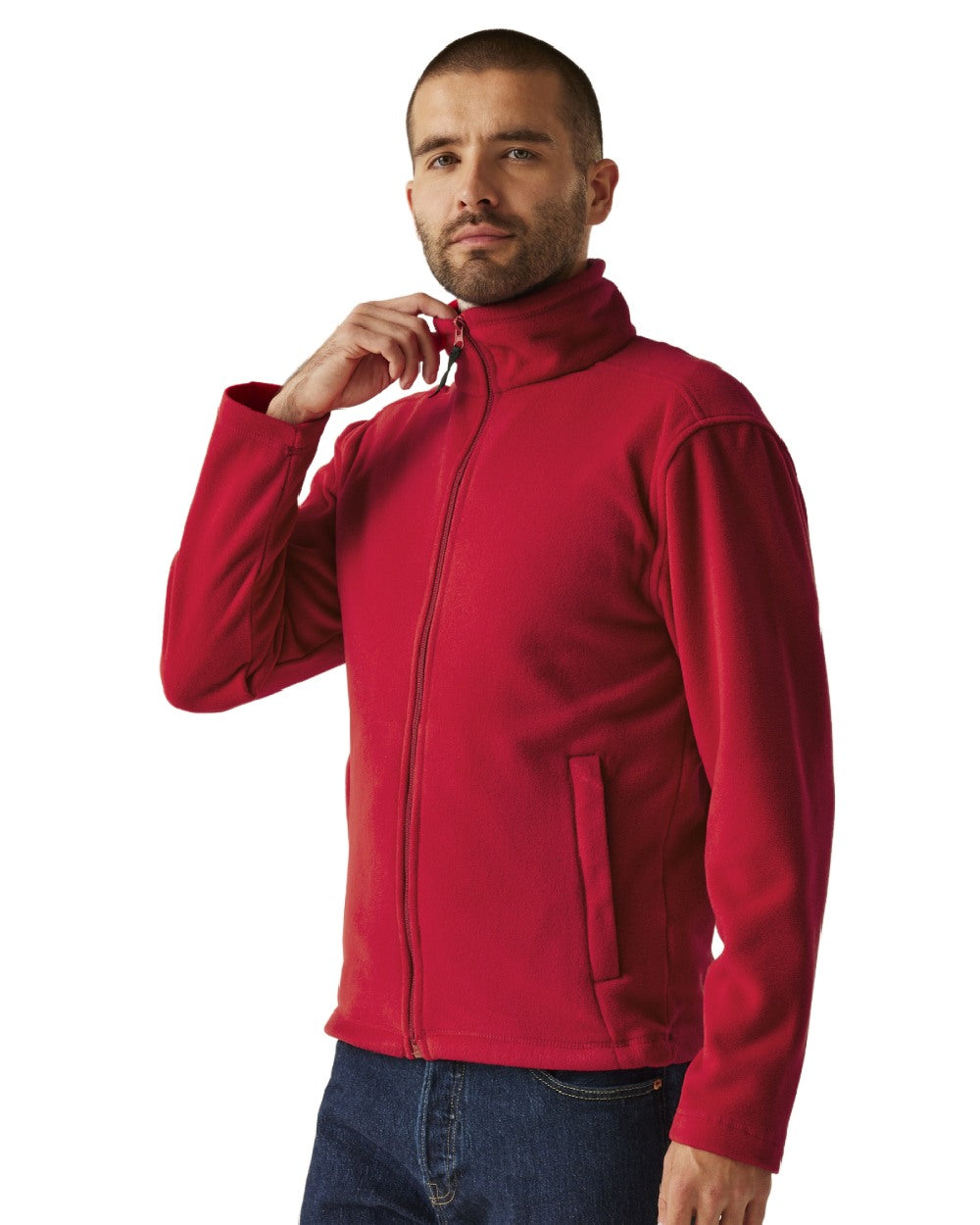Classic Red coloured Regatta Mens Micro Lightweight Full Zip Fleece on white background